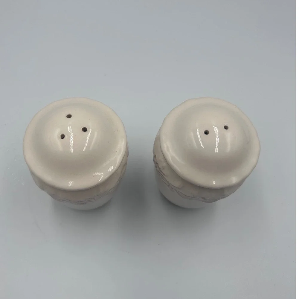 Chris Madden Corvella JCPenney Cream Ceramic Salt and Pepper Shaker Set Scroll